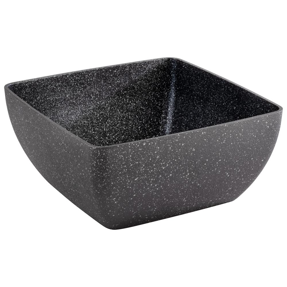 Quadratische, schwarze Schale mit Muster.