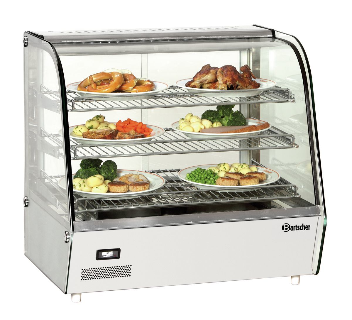 Gastronomie-Wärmevitrine mit Speisen.