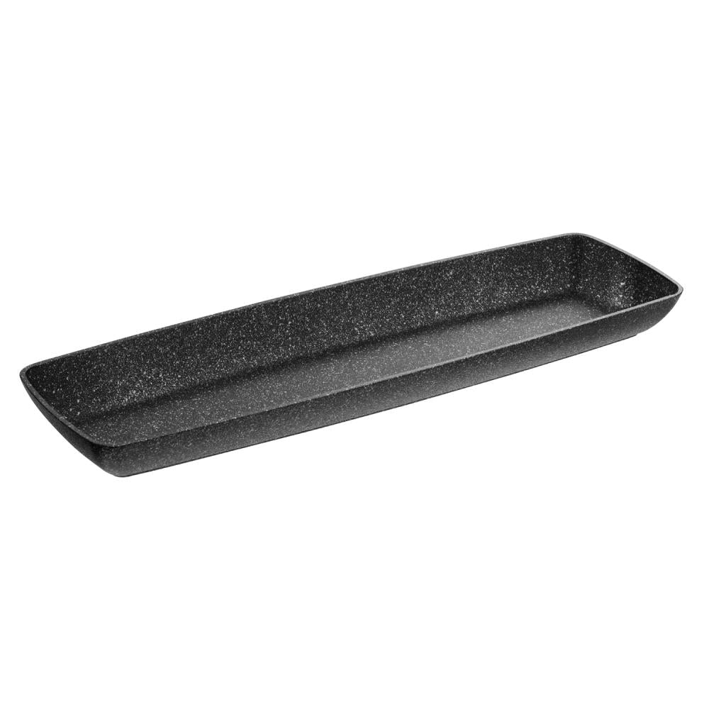 Schwarze längliche Servierplatte