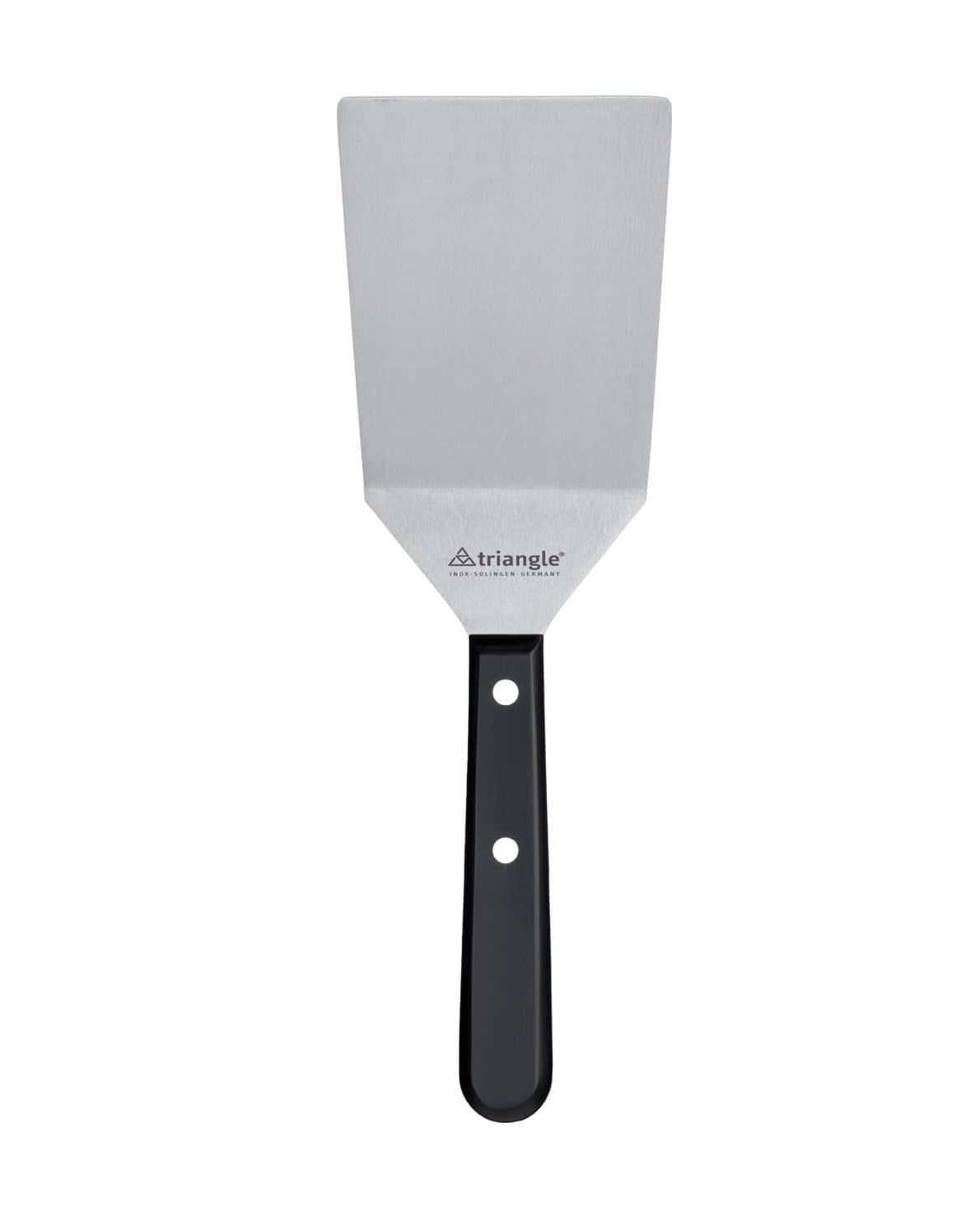 Metallspatel mit schwarzem Griff.