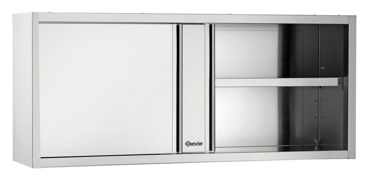 Edelstahl-Wandschrank mit Schiebetüren.