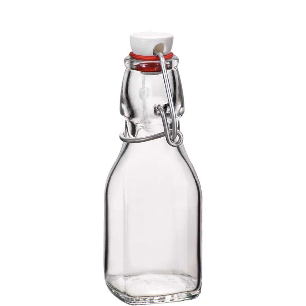 Leere Glasflasche mit Bügelverschluss.