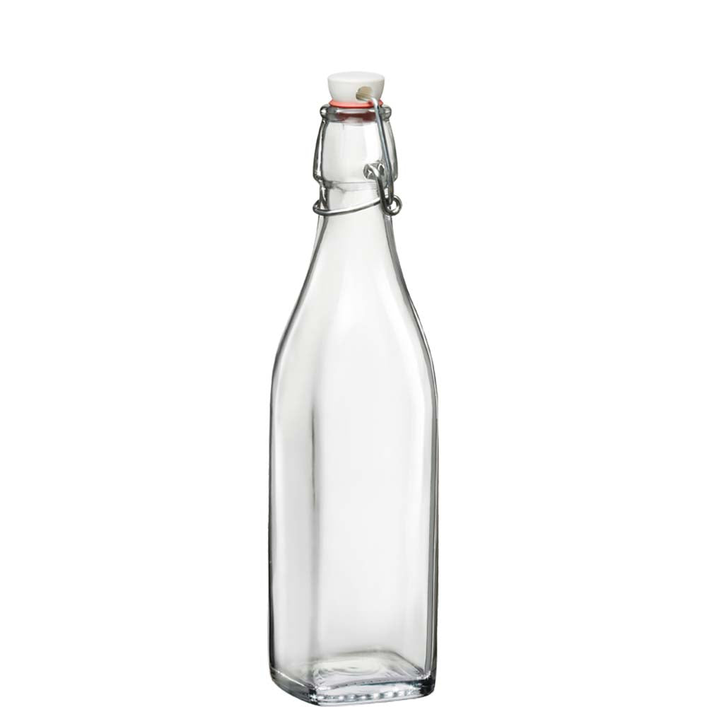 Leere Glasflasche mit Bügelverschluss.