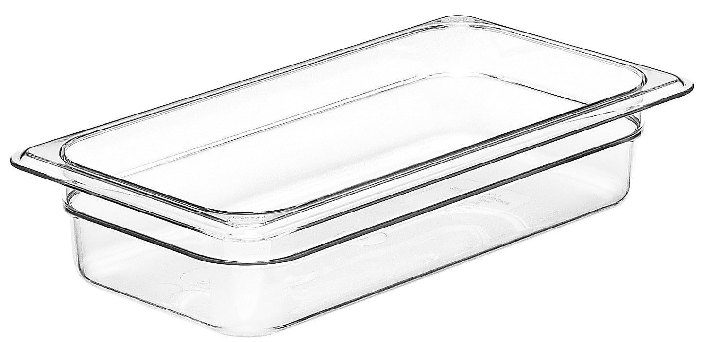 Transparente GN-Behälter aus Kunststoff.