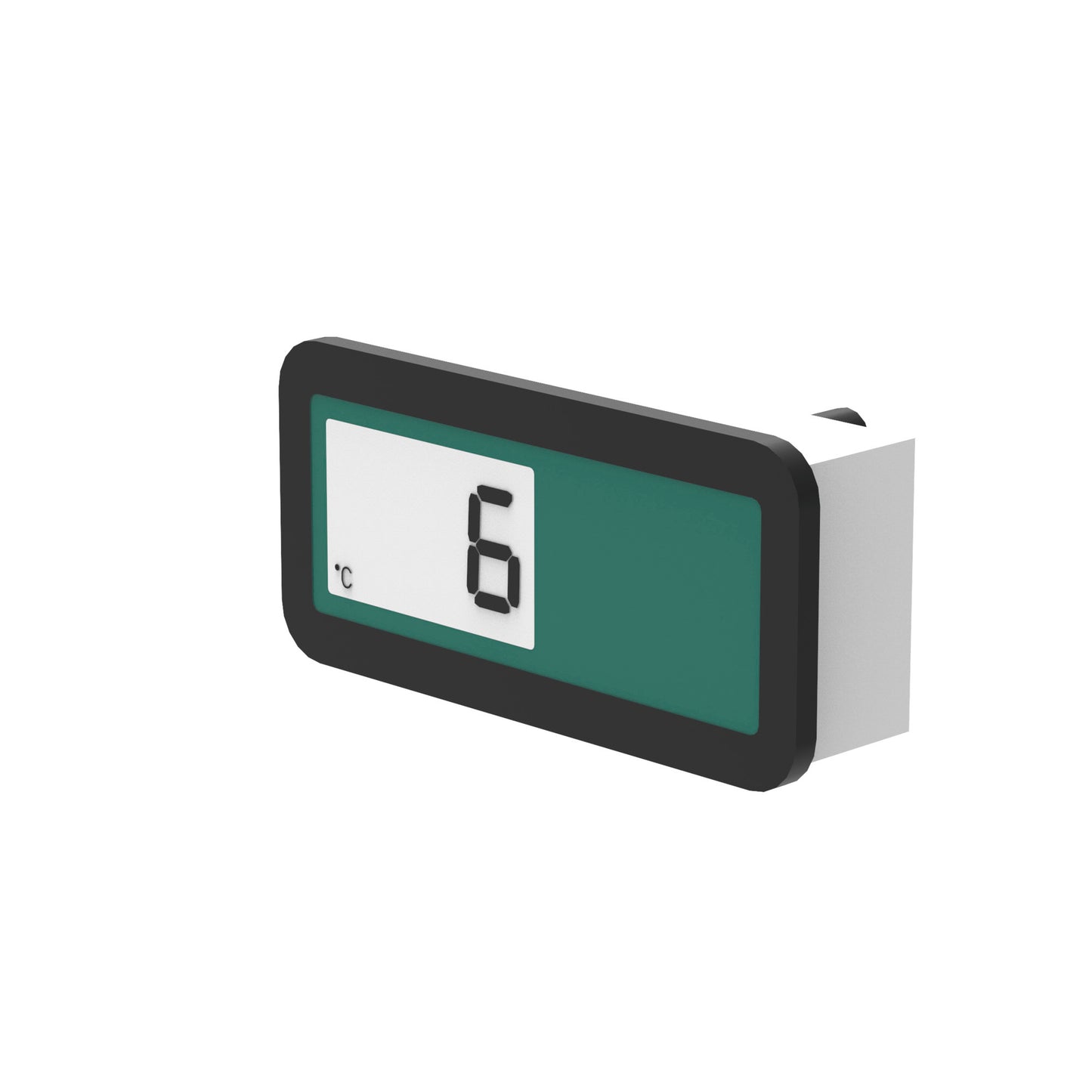 Digitales Thermometer zeigt sechs Grad.
