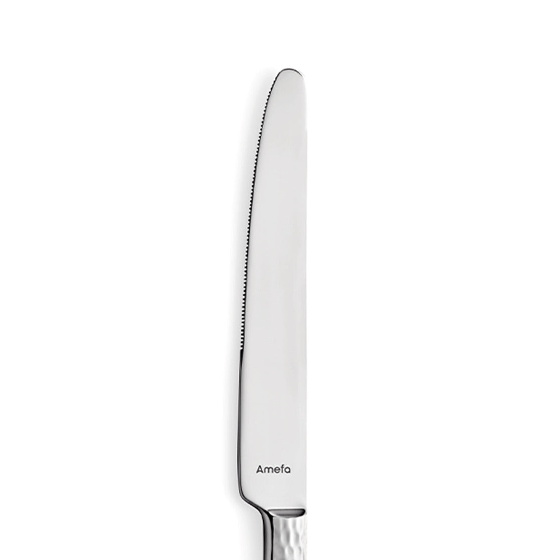 Silbernes Tafelmesser mit gezackter Klinge.