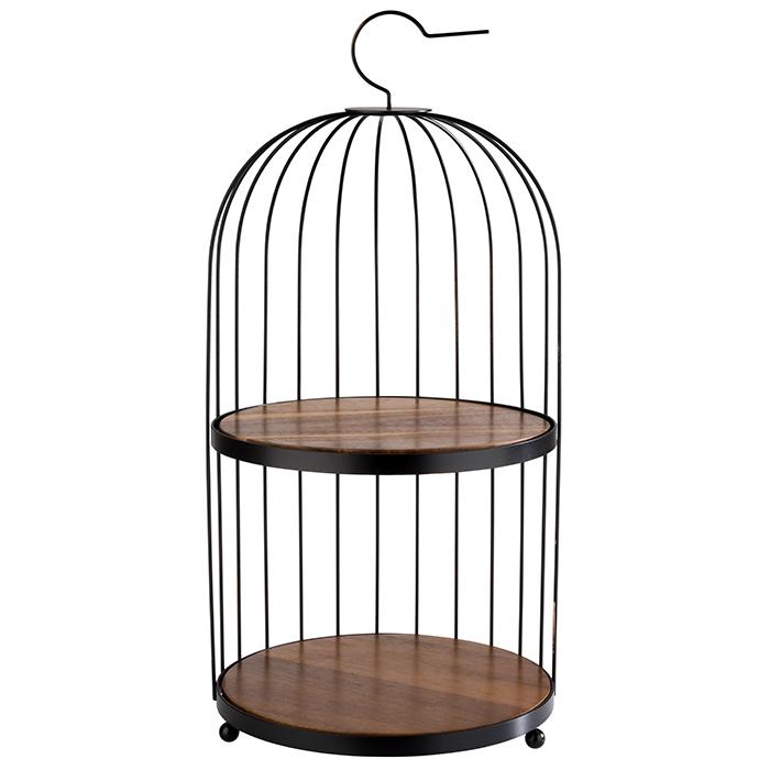 Zweistöckiger Metall-Etagere mit Holzböden.