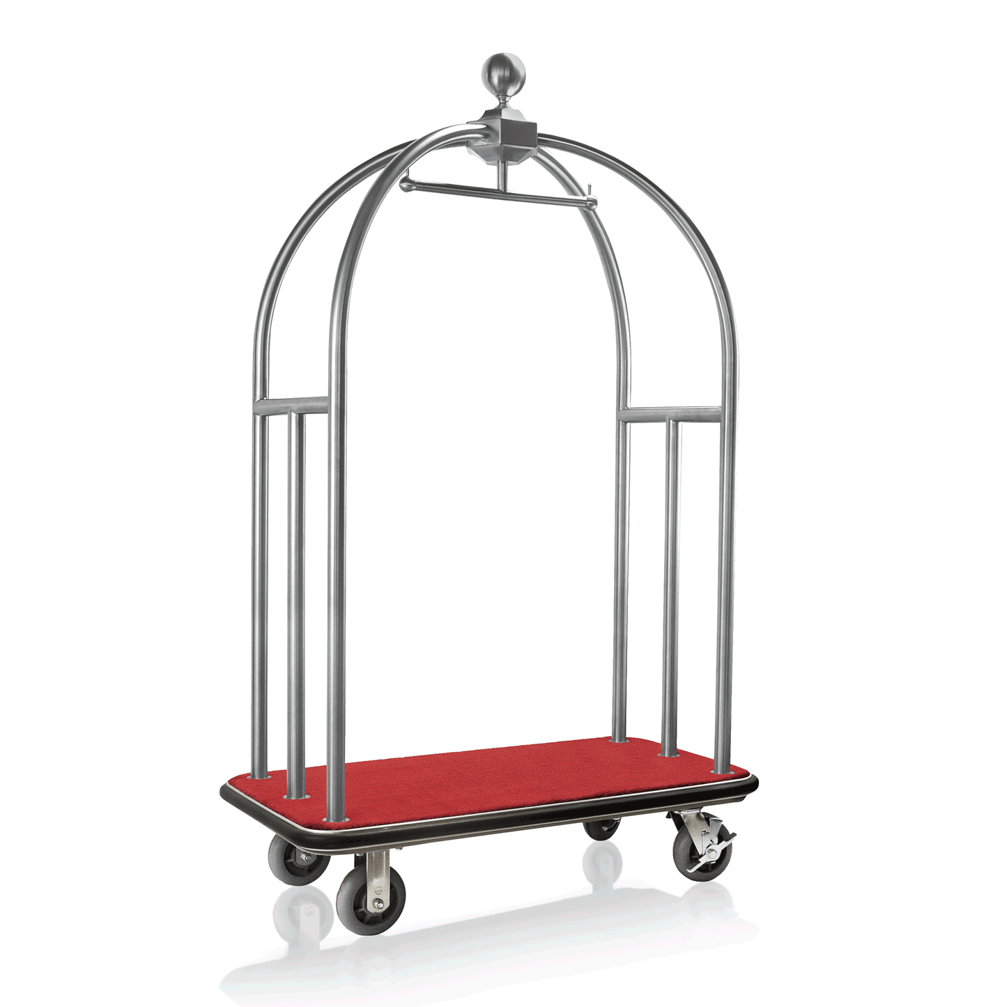 Gepäckwagen mit rotem Teppich.