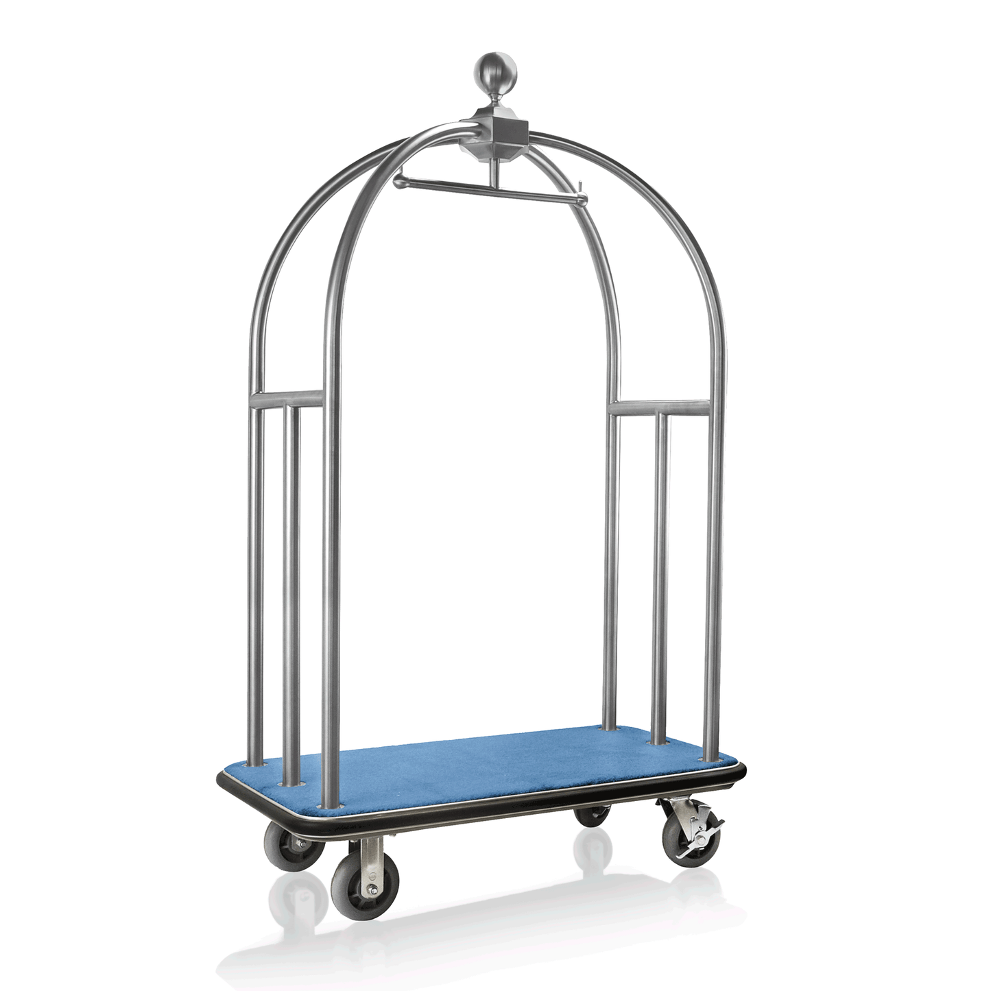 Gepäckwagen mit blauer Plattform.