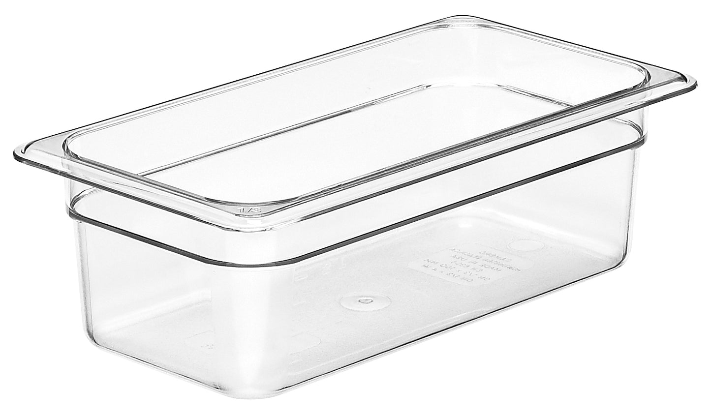 Transparente GN-Behälter aus Kunststoff.