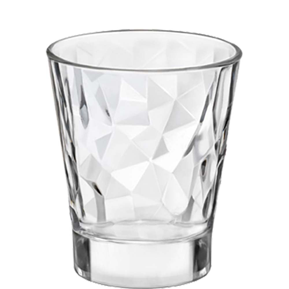 Klarglas mit geometrischem Muster.