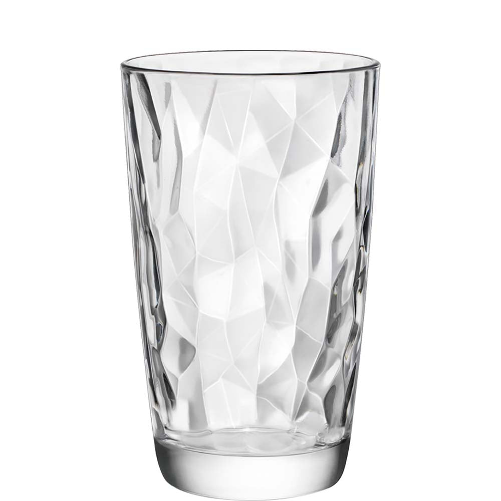 Klarglas mit facettierter Oberfläche.