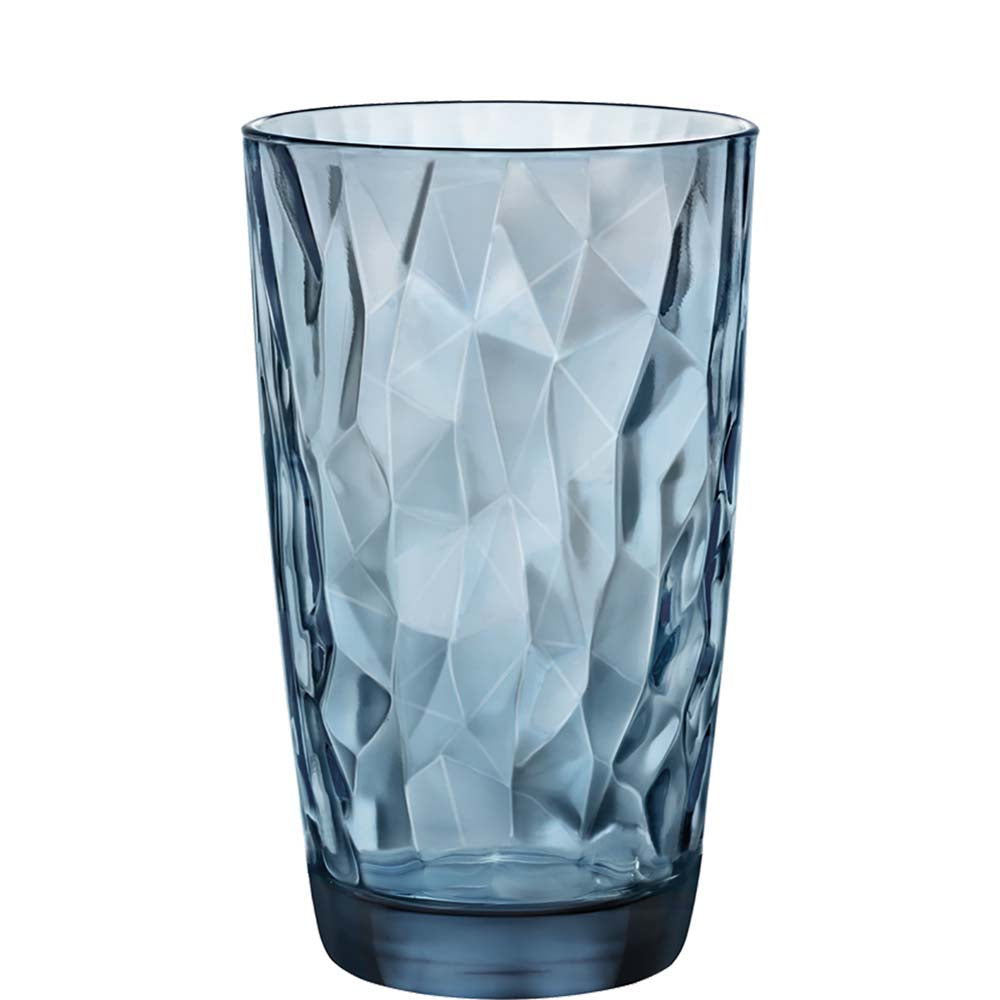 Blaues, strukturiertes Trinkglas.