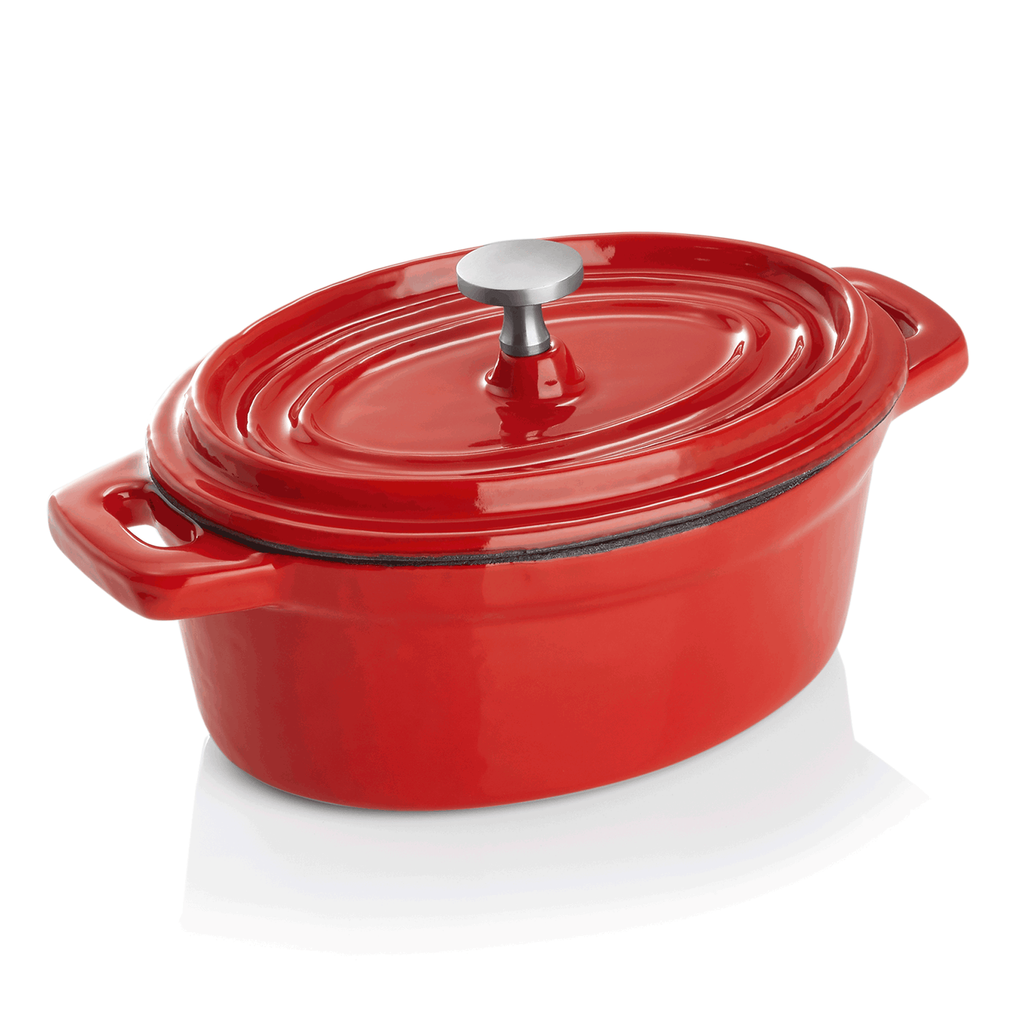 Roter Bräter mit Deckel.