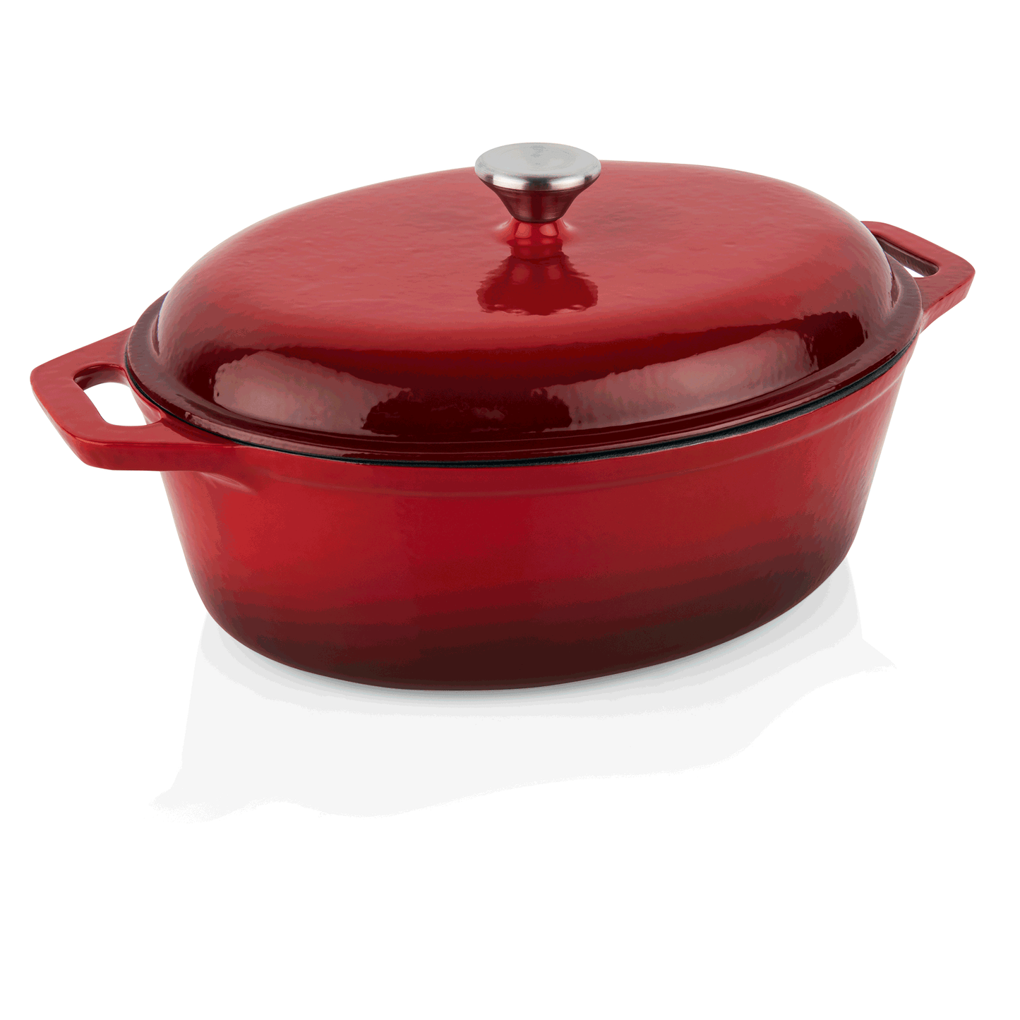 Roter Bräter mit Deckel.