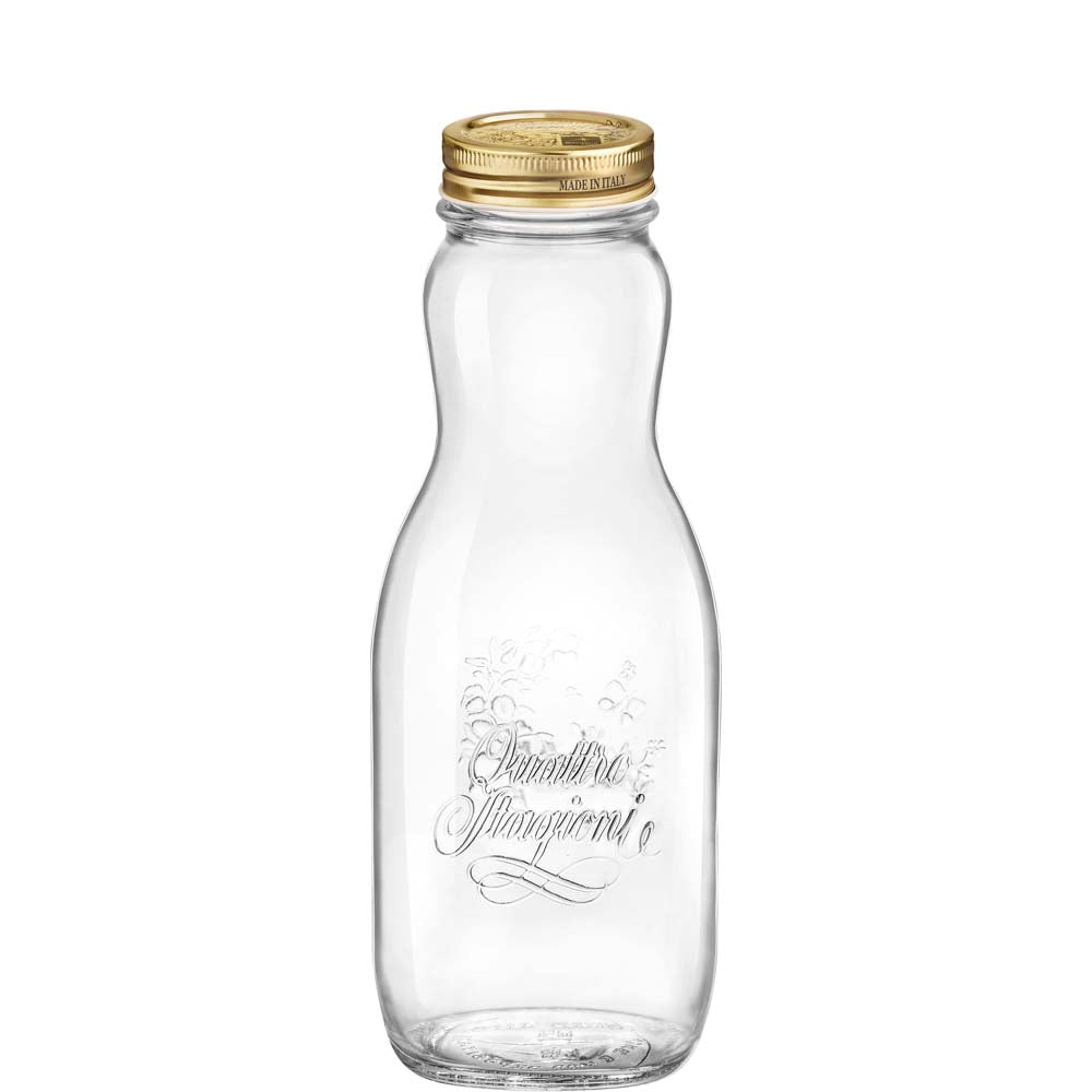 Leere Glasflasche mit Golddeckel