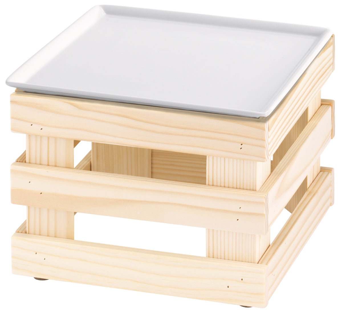 B2B Gastronomie, Servierwagen, Holz, weißes Tablett