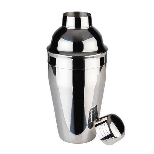 Silberner Cocktailshaker mit Deckel.