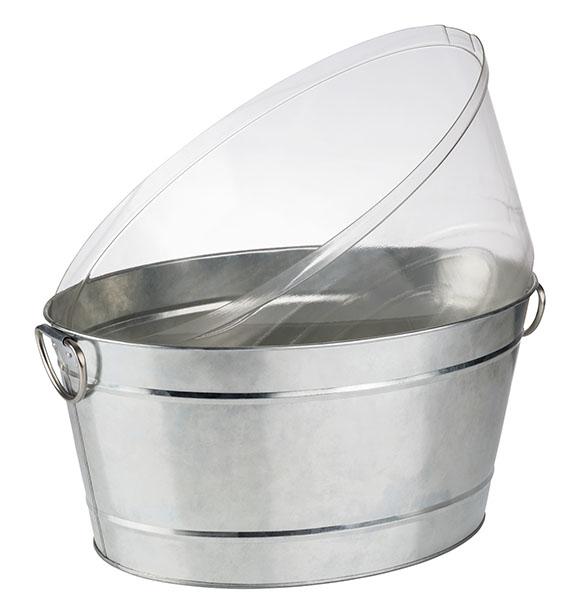 Metalleimer mit transparentem Deckel.