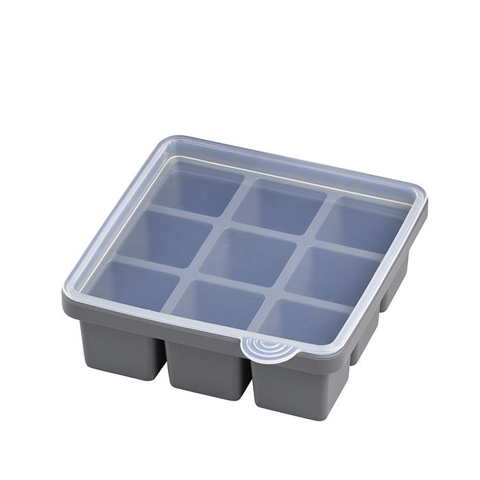 Eiswürfelform mit Deckel, grau.