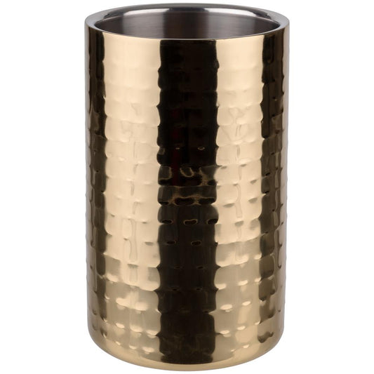 Goldener, gehämmerter Edelstahlbehälter.