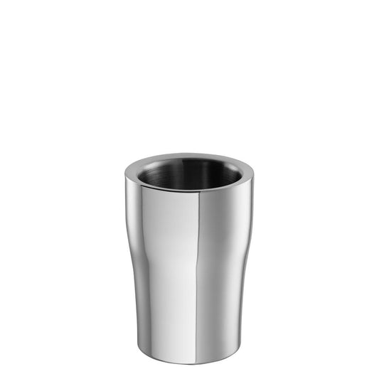 Silberner Edelstahlbecher, schlichtes Design.