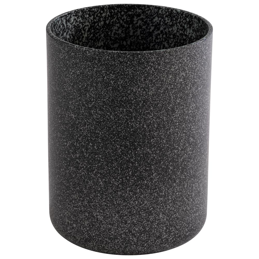 Schwarzer, zylindrischer Behälter, Granitoptik.