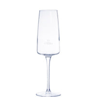 Champagnerglas auf weißem Hintergrund.