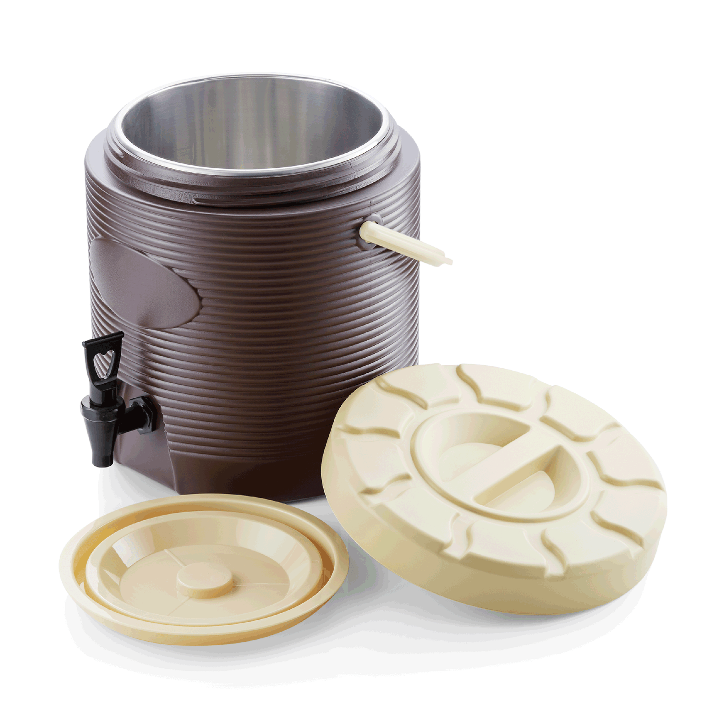 Thermobehälter mit Deckel und Zapfhahn.