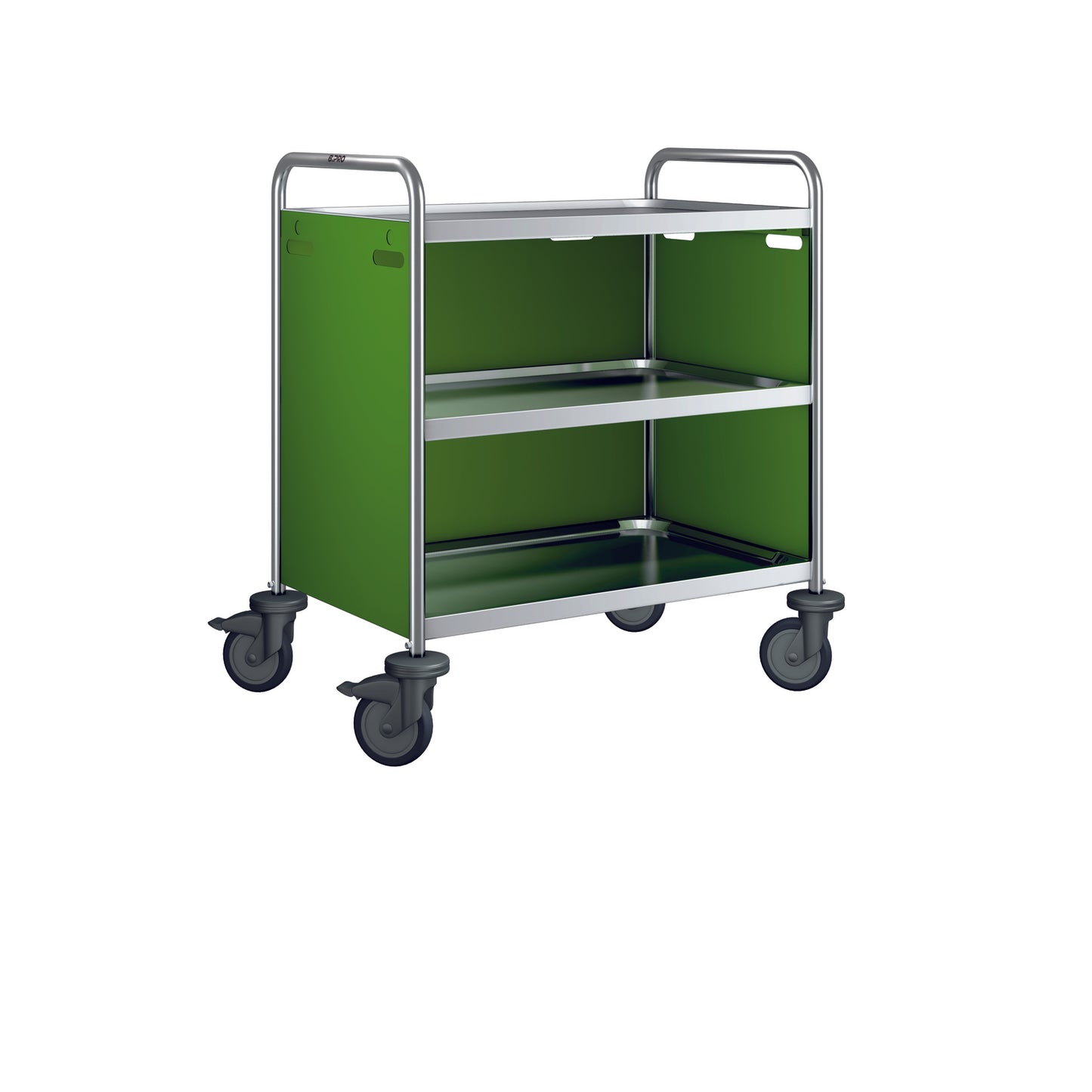 Grüner Servierwagen mit Rollen.