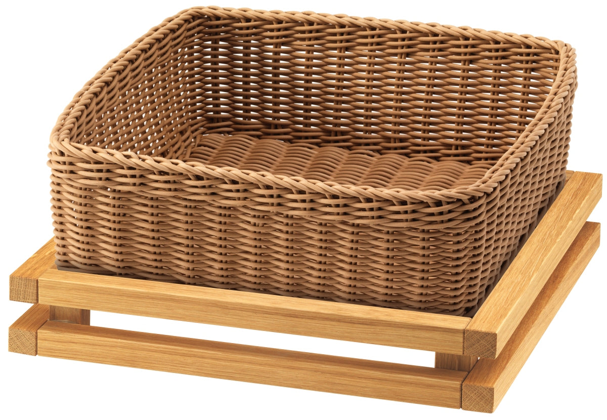 B2B Gastronomie: Rattan-Geschirrkorb auf Holzständer