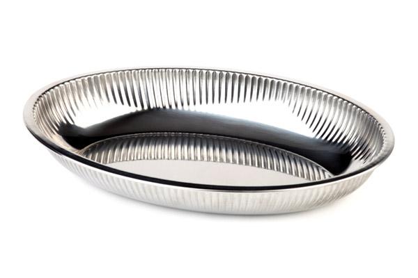 Ovale Edelstahl-Schale für Gastronomie.