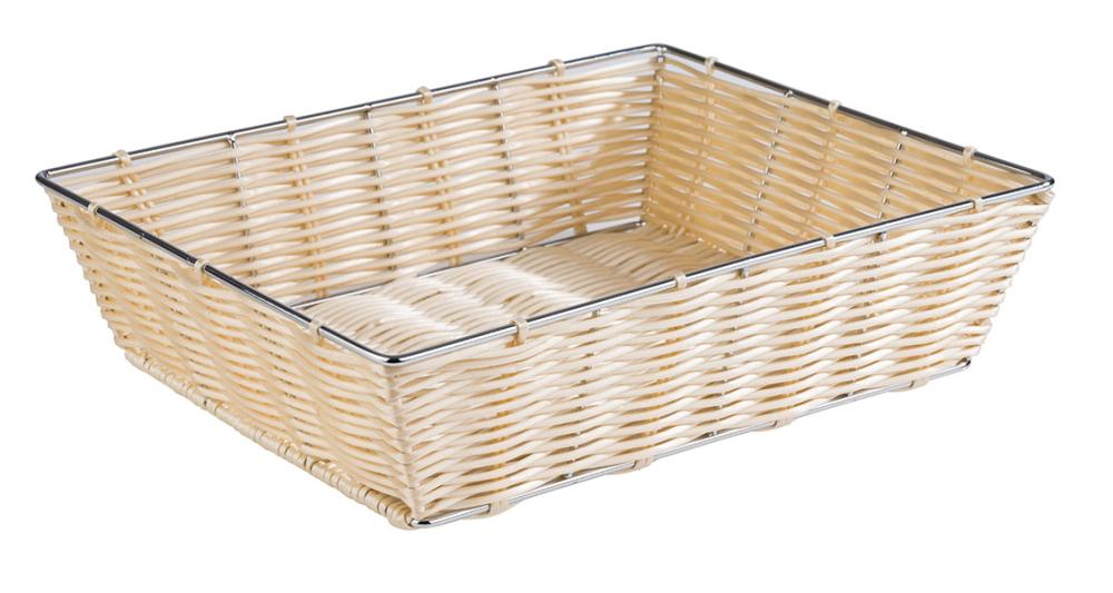 Rechteckiger Korb aus geflochtenem Material.
