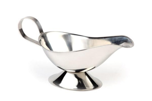 Metallene Sauciere mit Henkel.