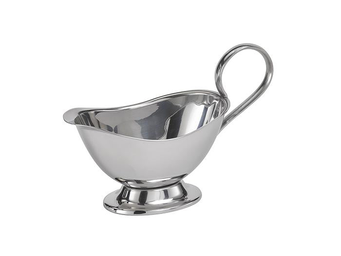 Silberne Sauciere aus Edelstahl.