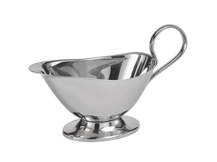 Silberne Sauciere aus Edelstahl.