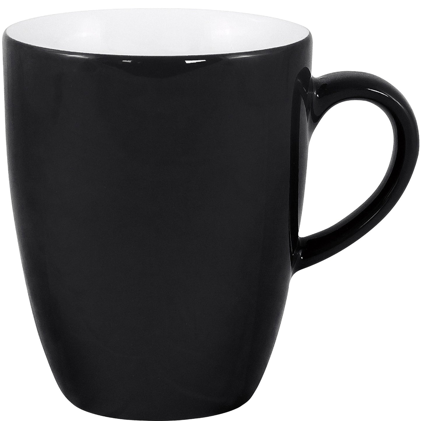 Schwarze Tasse mit Henkel.