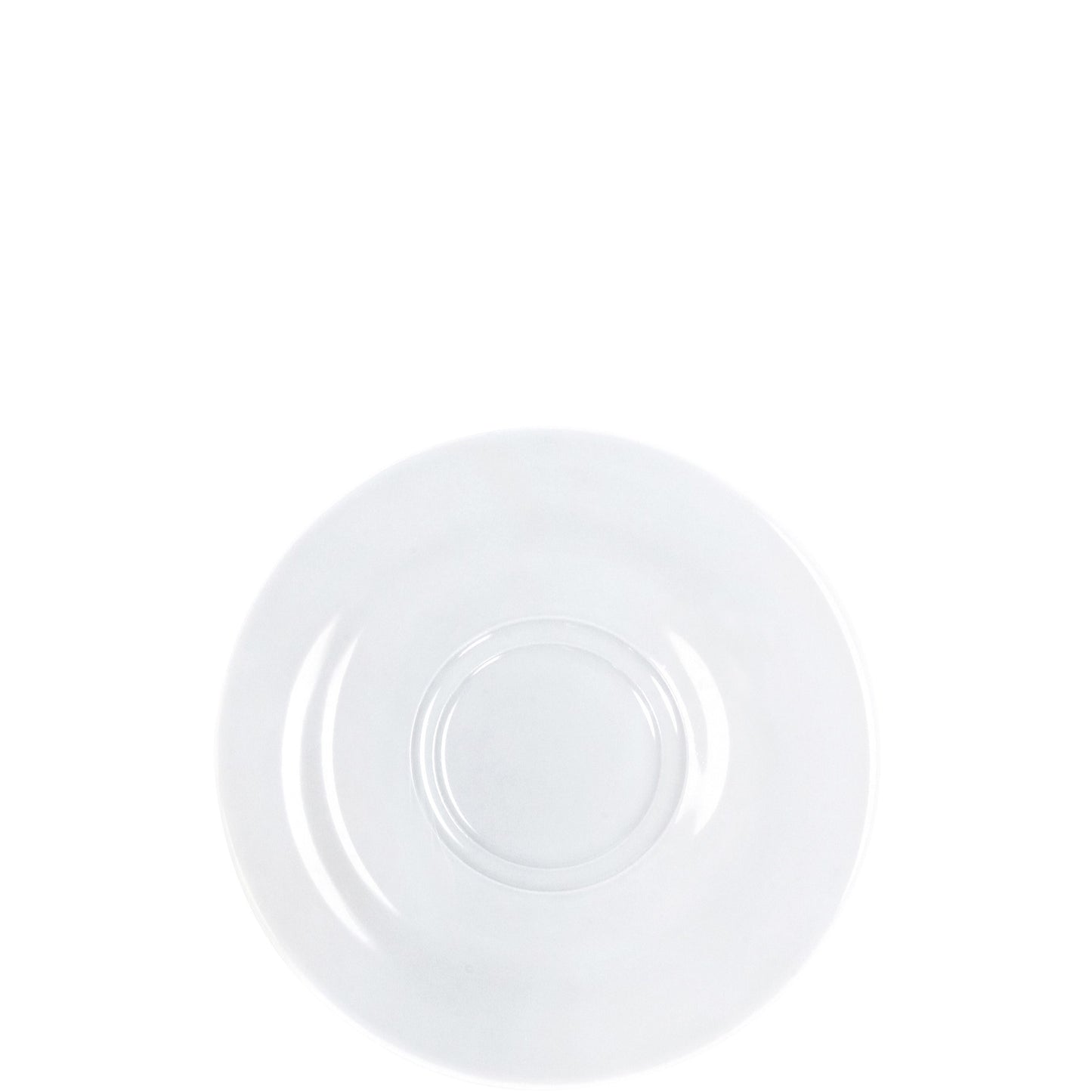 Weiße Porzellanuntertasse, schlichtes Design.