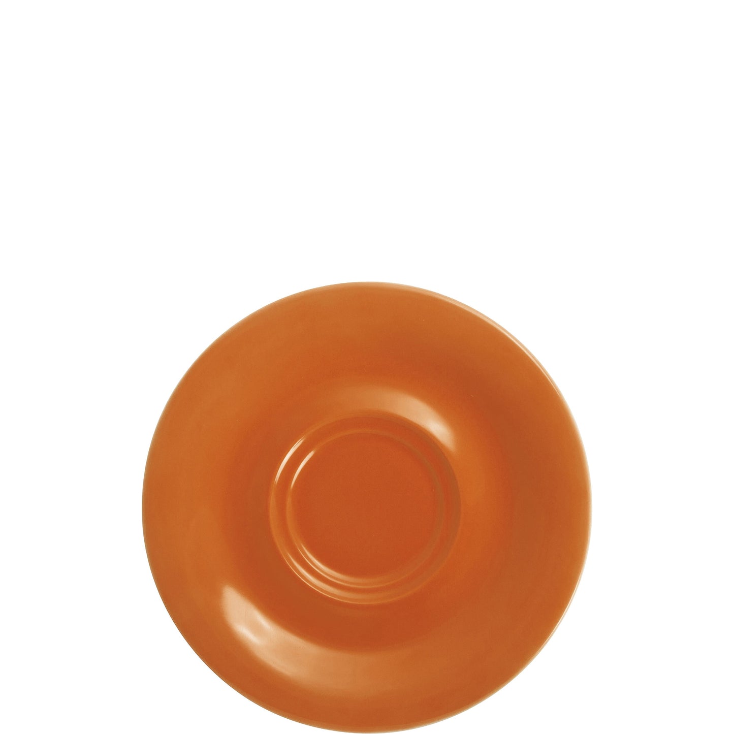Orange Untertasse aus Porzellan.