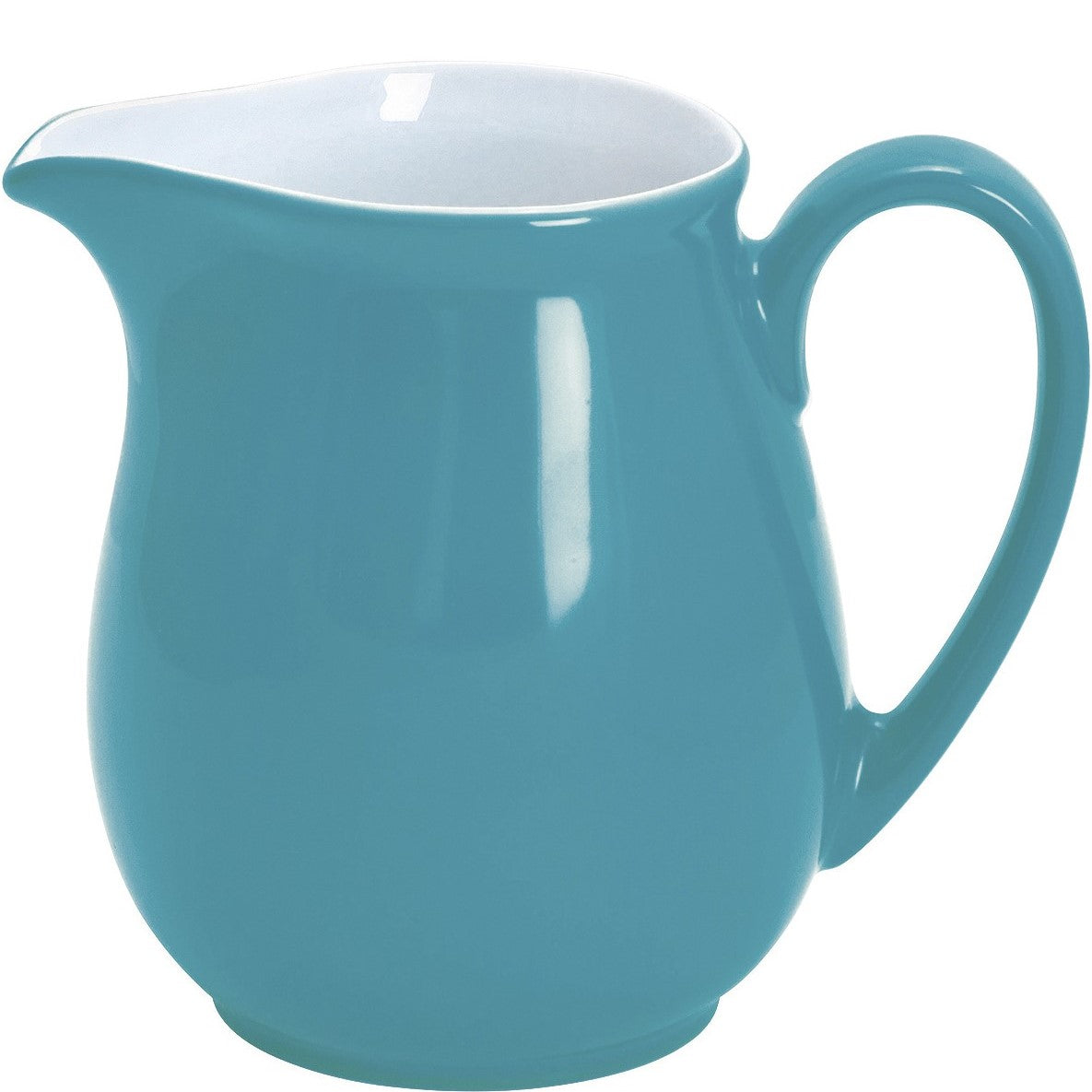 Blaue Porzellan-Milchkanne mit Henkel.