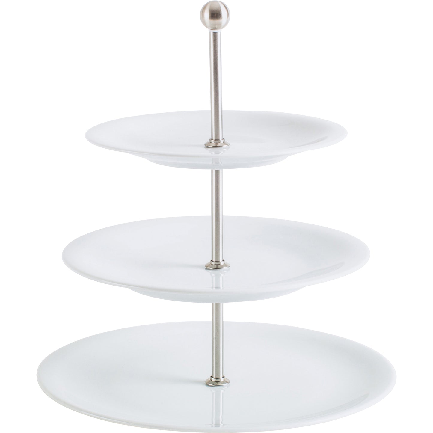 Dreistöckige Porzellan-Etagere für Gastronomie.