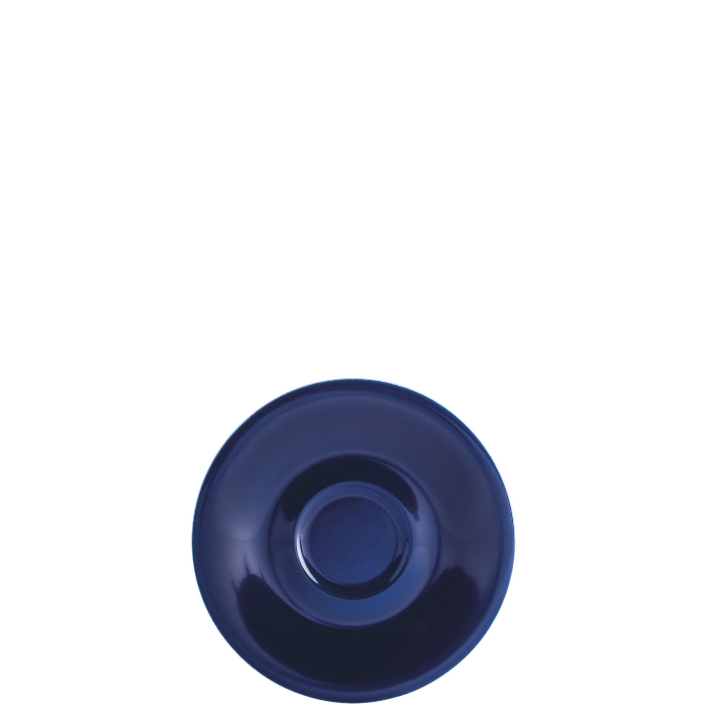 Blauer Porzellanteller, runde Form.