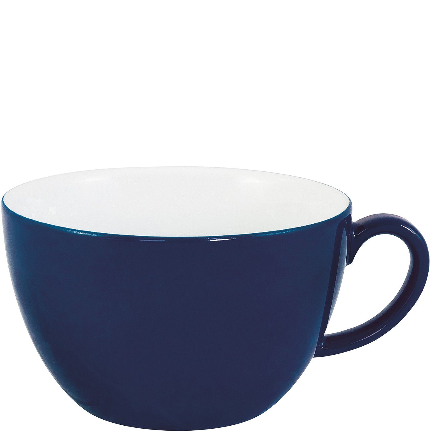 Blaue Tasse mit Henkel.