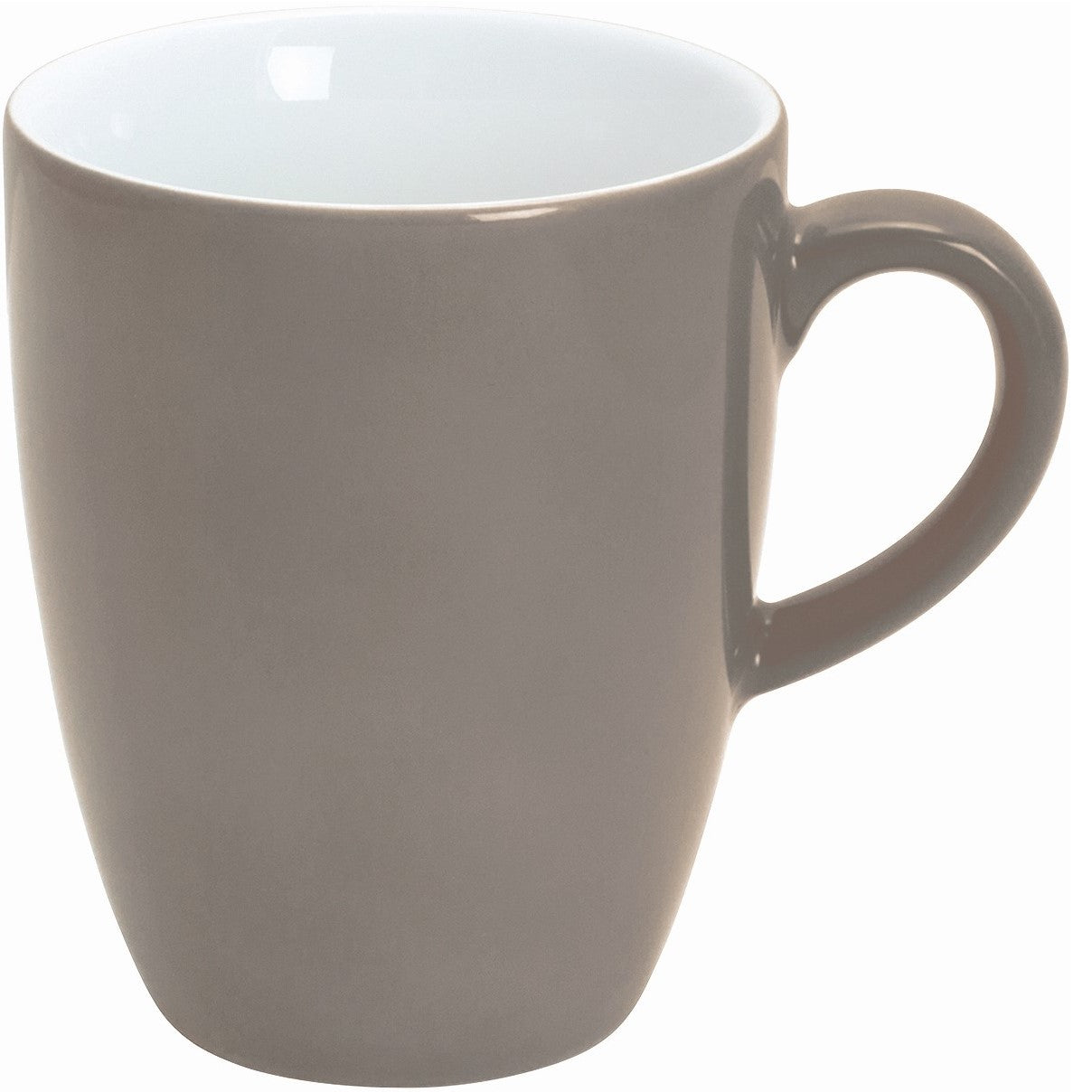 Graue Tasse mit Henkel.