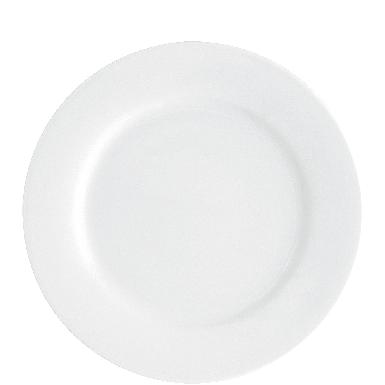 Weißer Porzellanteller auf weißem Hintergrund.