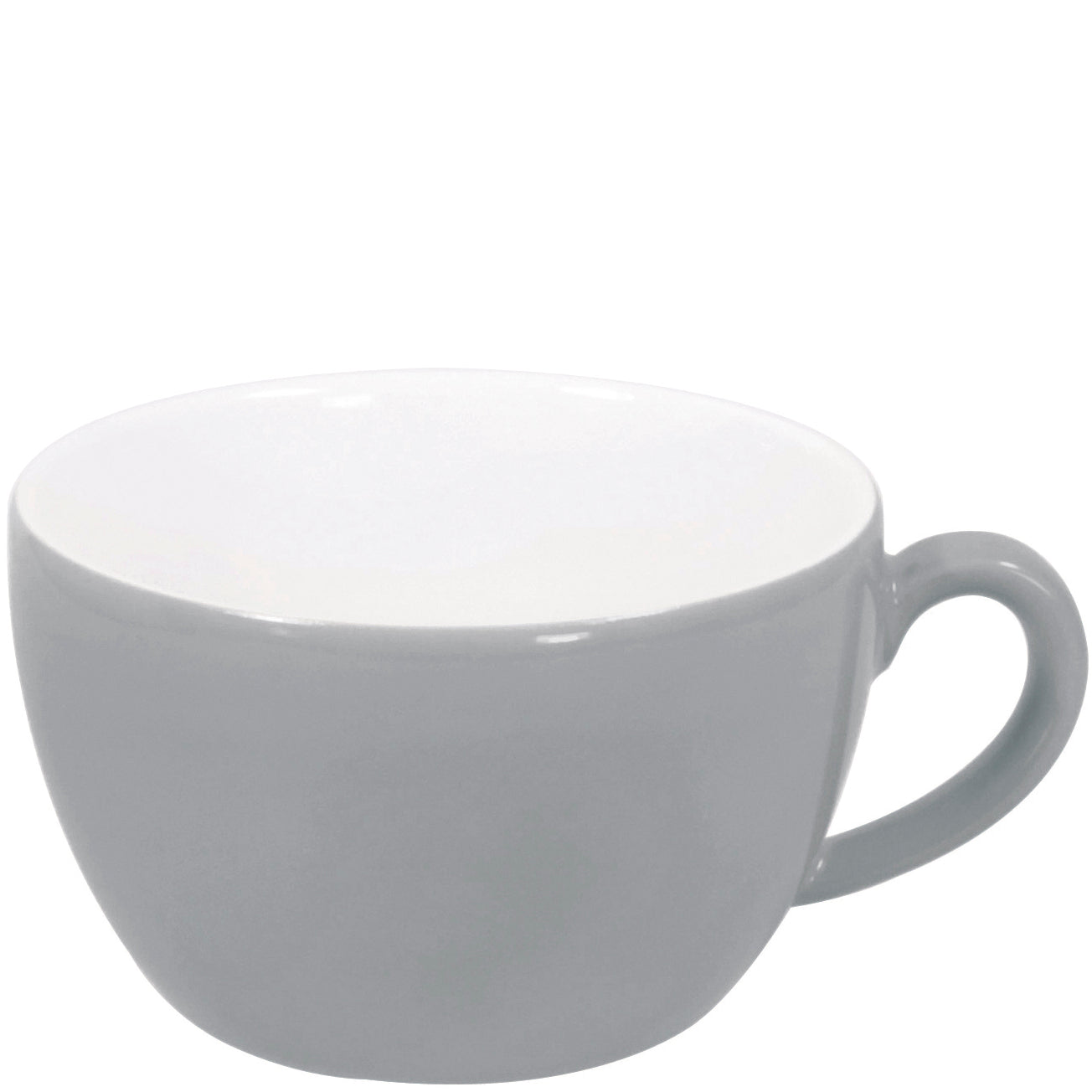 Graue Tasse mit Henkel.