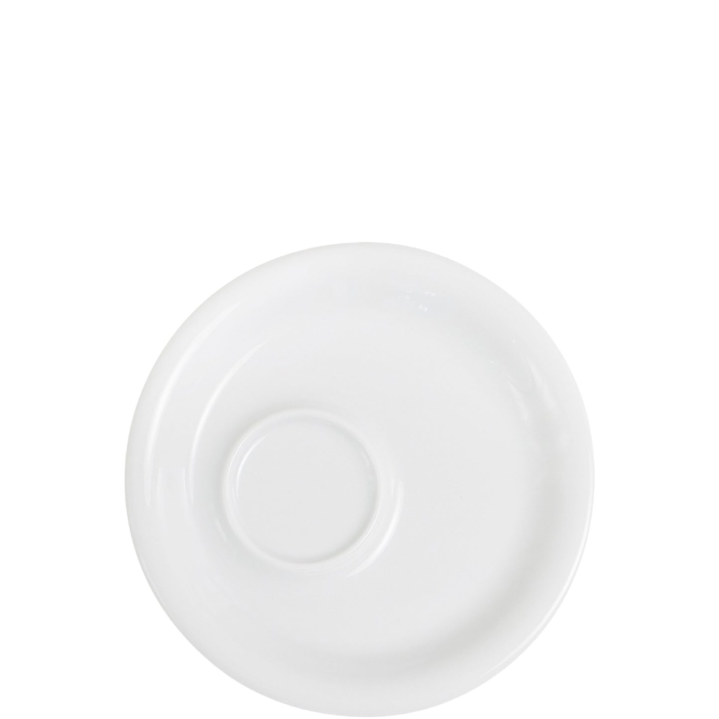 Weiße Porzellanuntertasse, schlichtes Design.