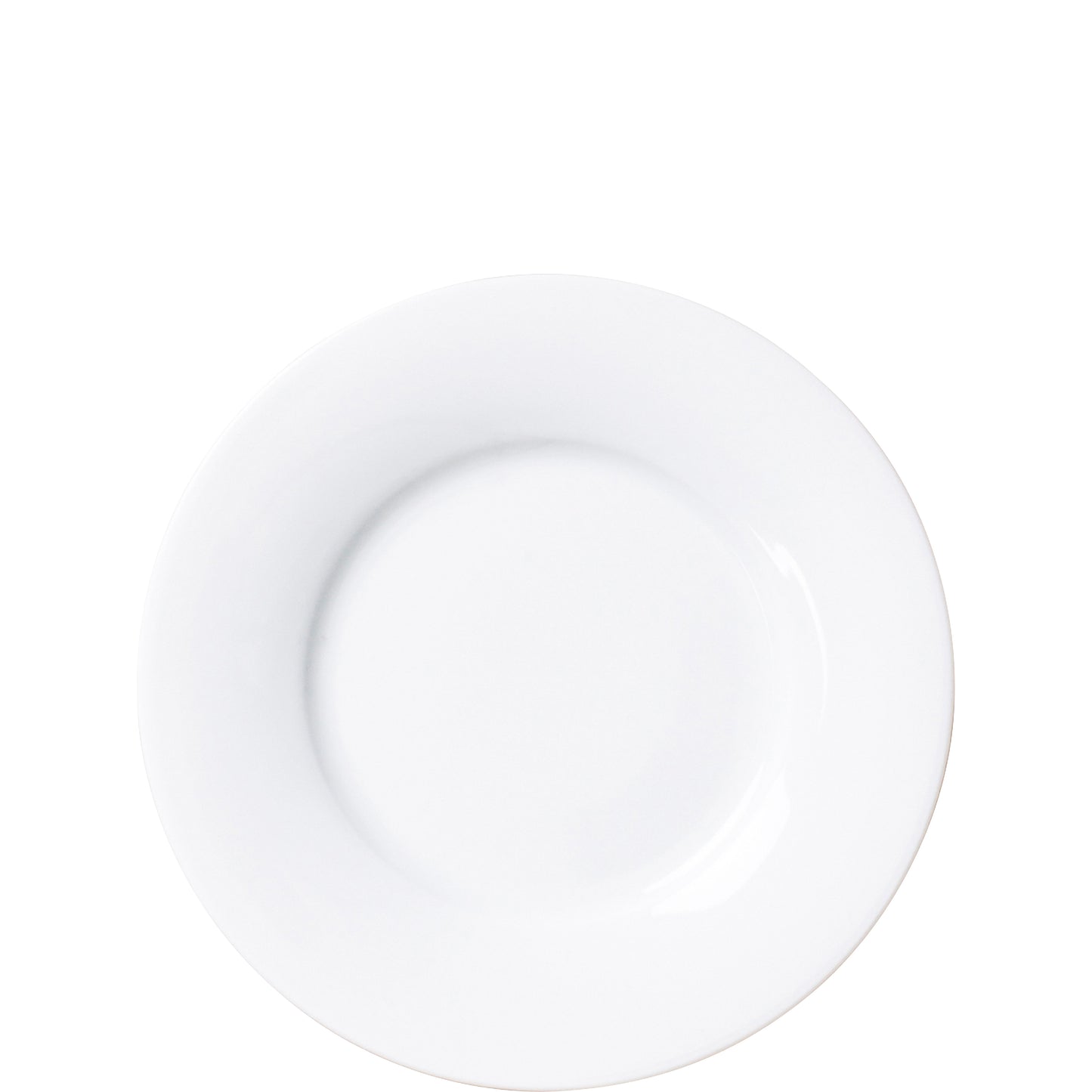 Weißer Porzellanteller auf weißem Hintergrund.