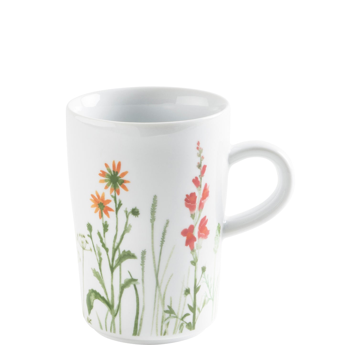 Tasse mit Blumenmuster aus Porzellan.