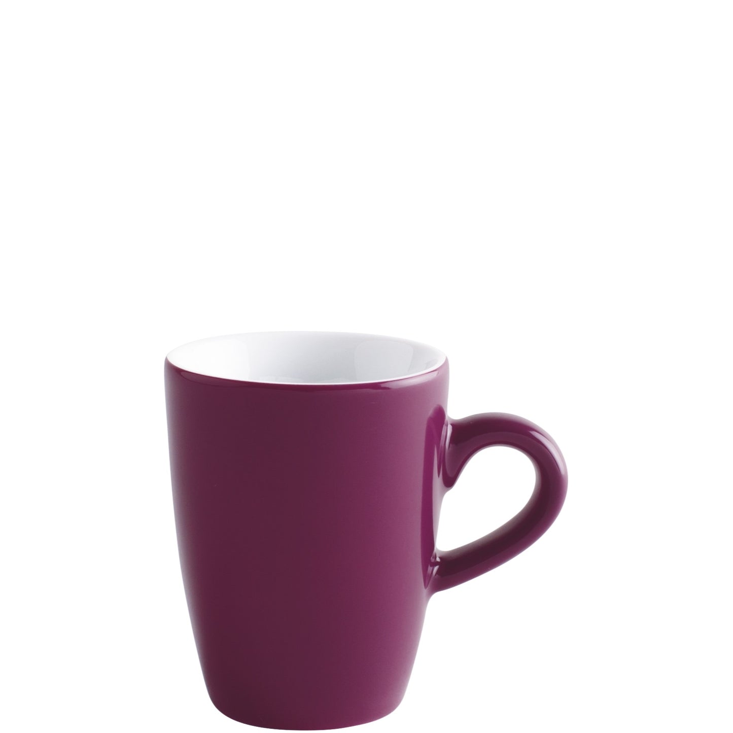 Lila Tasse mit Henkel.